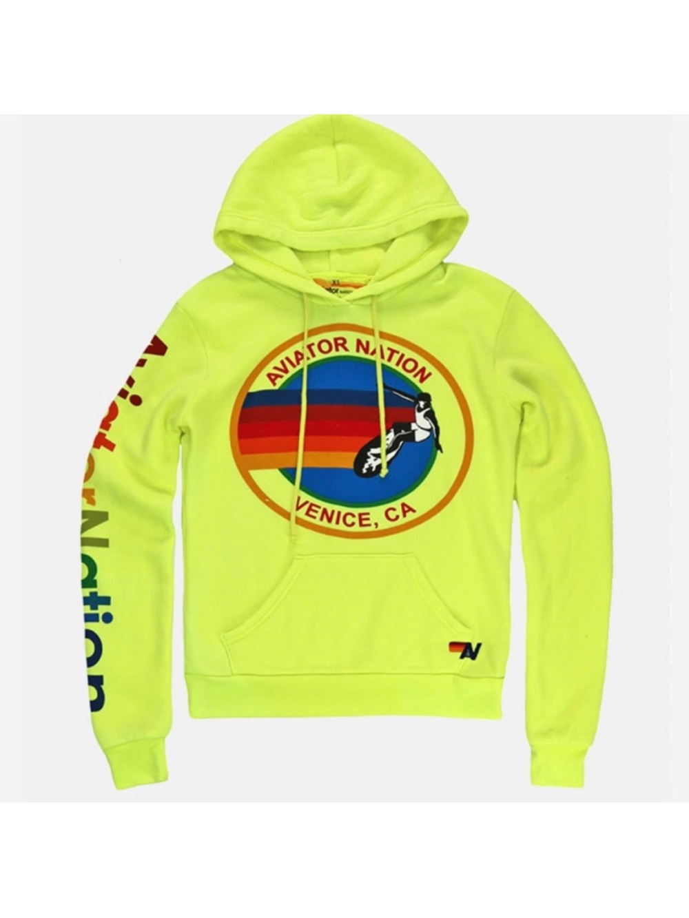 ✨AVIATOR NATION Venice California Relaxed Pullover Hoodie Neon Yellow Size Small